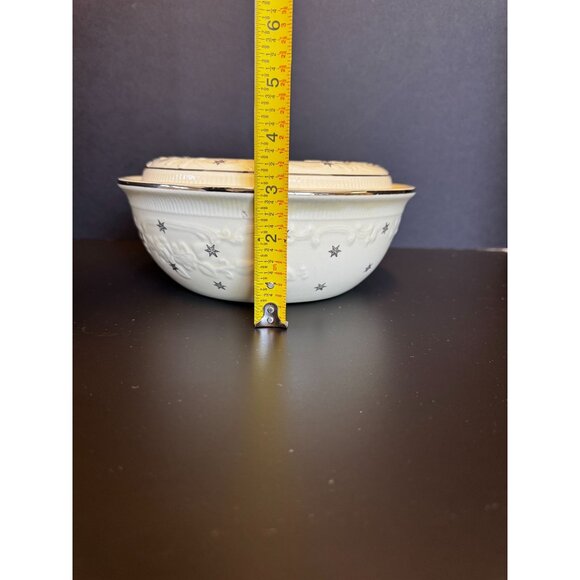 Vintage Homer Laughlin Oven Serve Casserole With Lid Platinum Stars Embossed Pat - Picture 13 of 14